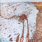 “We wet our feet in the sea waters”, 2024, oil pastel chalk on canvas, 156 x 85 cm by Marcela Siqueira Gontijo, exhibited at Domio Gallery.