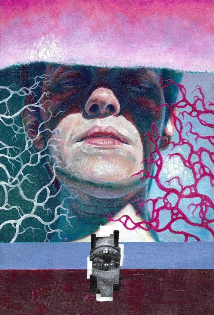 “Self-referential”, 2022, acrylic on canvas, 30 × 20 cm by Marina Vieira Prudencio, exhibited at Domio Gallery.
