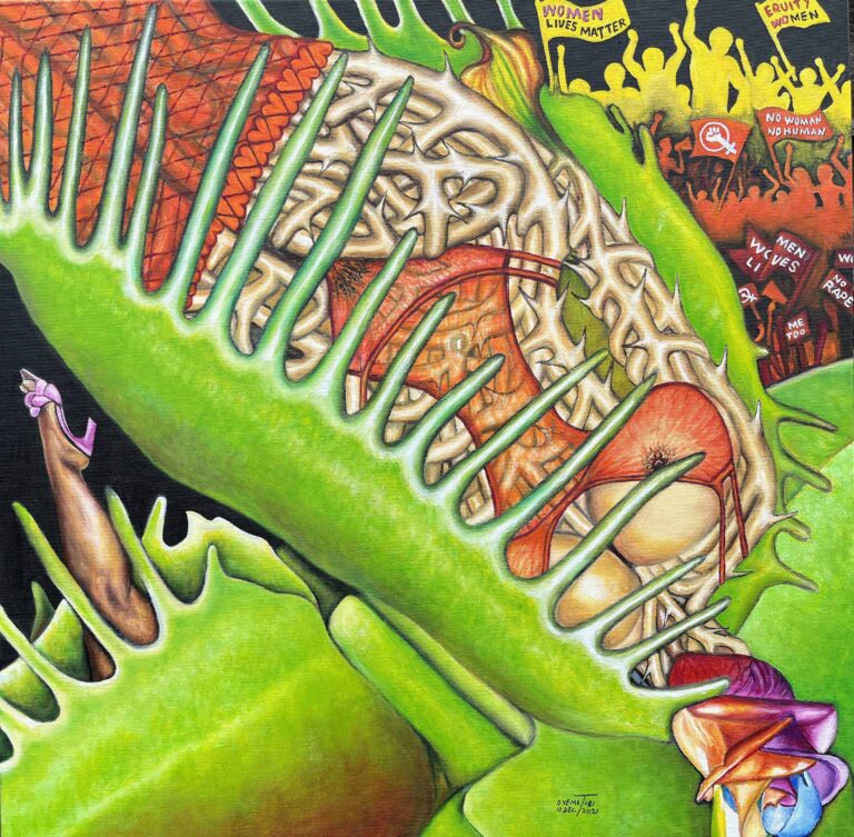 The PREDATORS: Women Lives Matter. 2025. by O Yemi Tubi, exhibited at Domio Gallery.