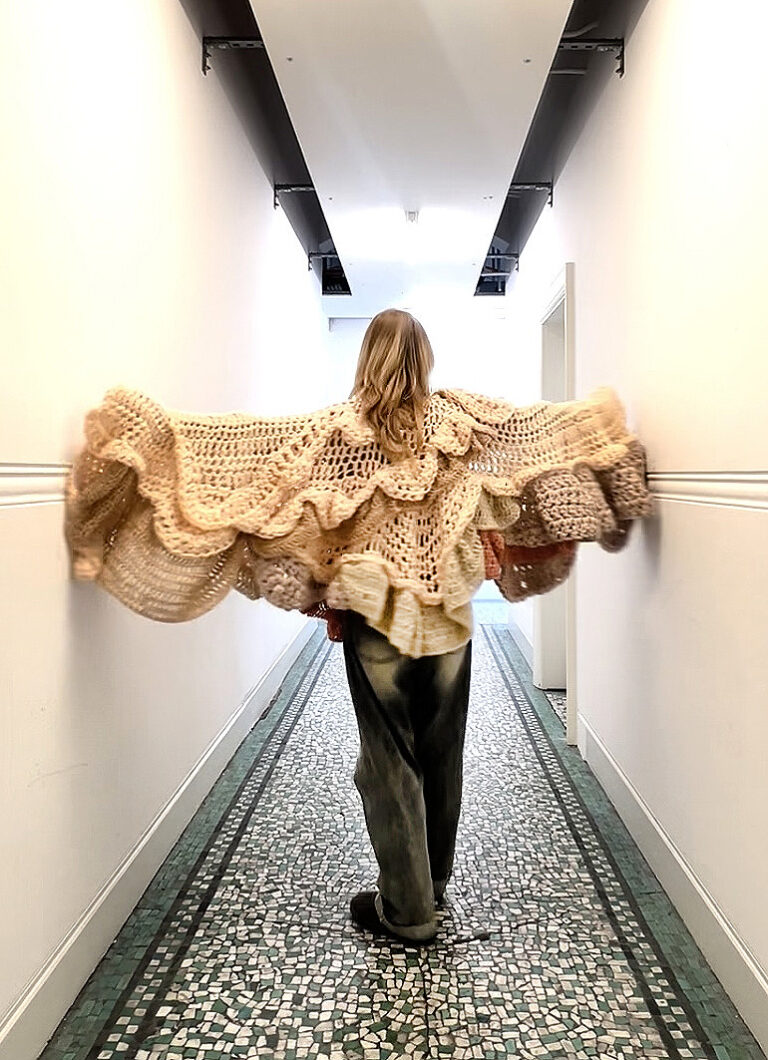 Learning to take up space, 2024, crochet, wingspan: 165cm, £650 by Georgie Mabel Ralph, exhibited at Domio Gallery.