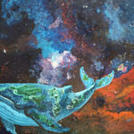 Traveler, 2025, acrylic, 40x30cm, £45 by Maddie Ionas, exhibited at Domio Gallery.