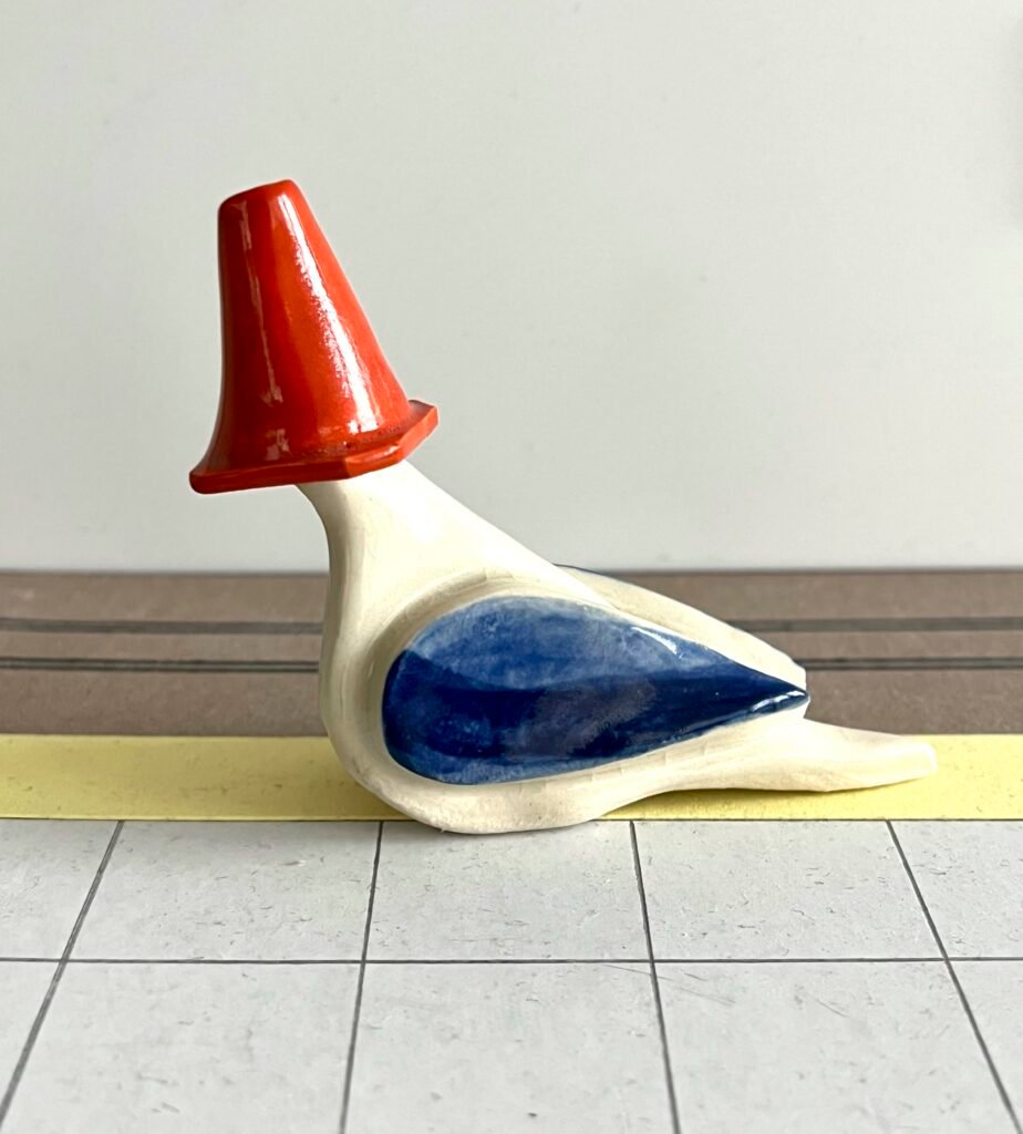 Traffic Cone Pigeon, 2025. by Sarah Feingold, exhibited at Domio Gallery.