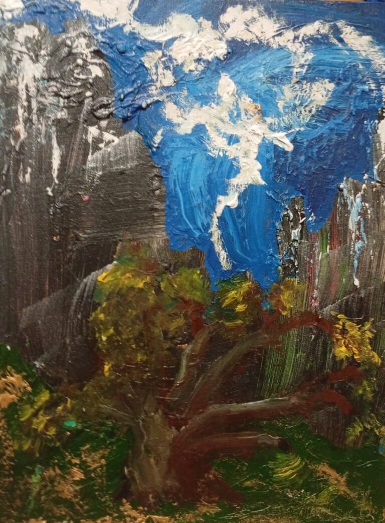 Rift in the Sky, 2025, Oil on canvas, 40 x 30 cm by Lisa Angela Buchholz, exhibited at Domio Gallery.