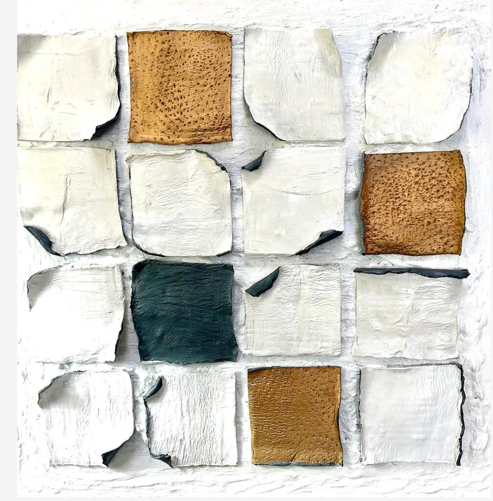 Flying away, 2026, mixed media on canvas, 100×100 cm by Elisabetta Galli, exhibited at Domio Gallery.