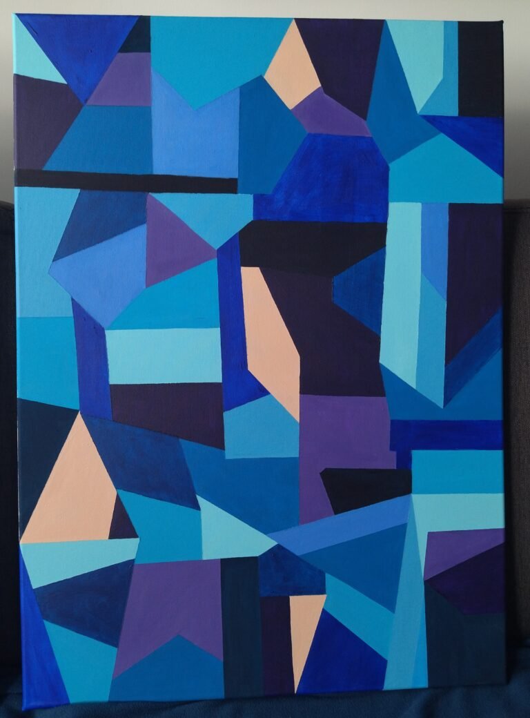 Harmónia v modrom (Harmony in blue), 2026, Acrylics on canvas, 50x70cm, 240€ by Soňa Miškovičová, exhibited at Domio Gallery.