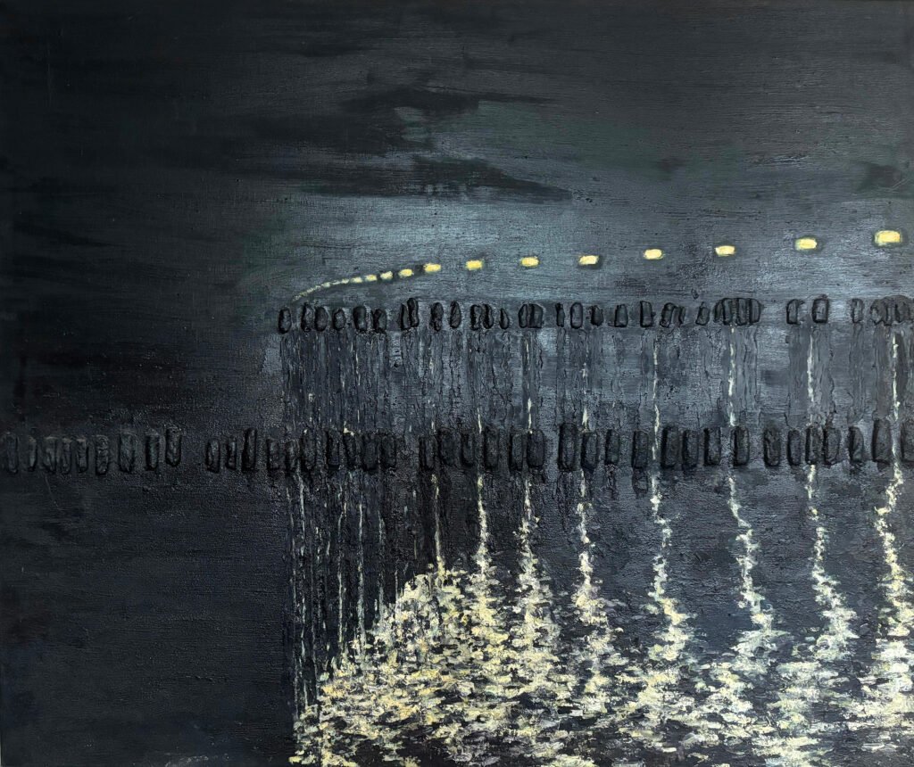 Lamps of the Coast, mixed media, 2018, 100 x 120 cm, 1 400 € by Pavol Bratranec, exhibited at Domio Gallery.