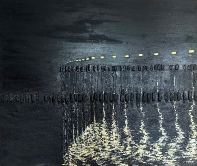 Lamps of the Coast, mixed media, 2018, 100 x 120 cm, 1 400 € by Pavol Bratranec, exhibited at Domio Gallery.
