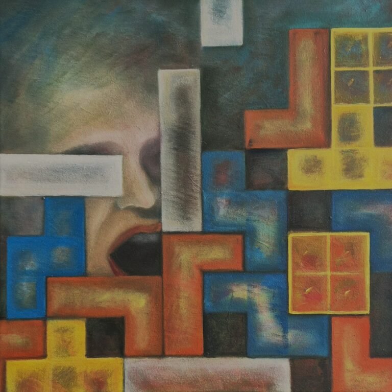 Lock Delay, 2026, Oil on canvas, 40 x 40 cm, 450 € by Eva Neukamm, exhibited at Domio Gallery.