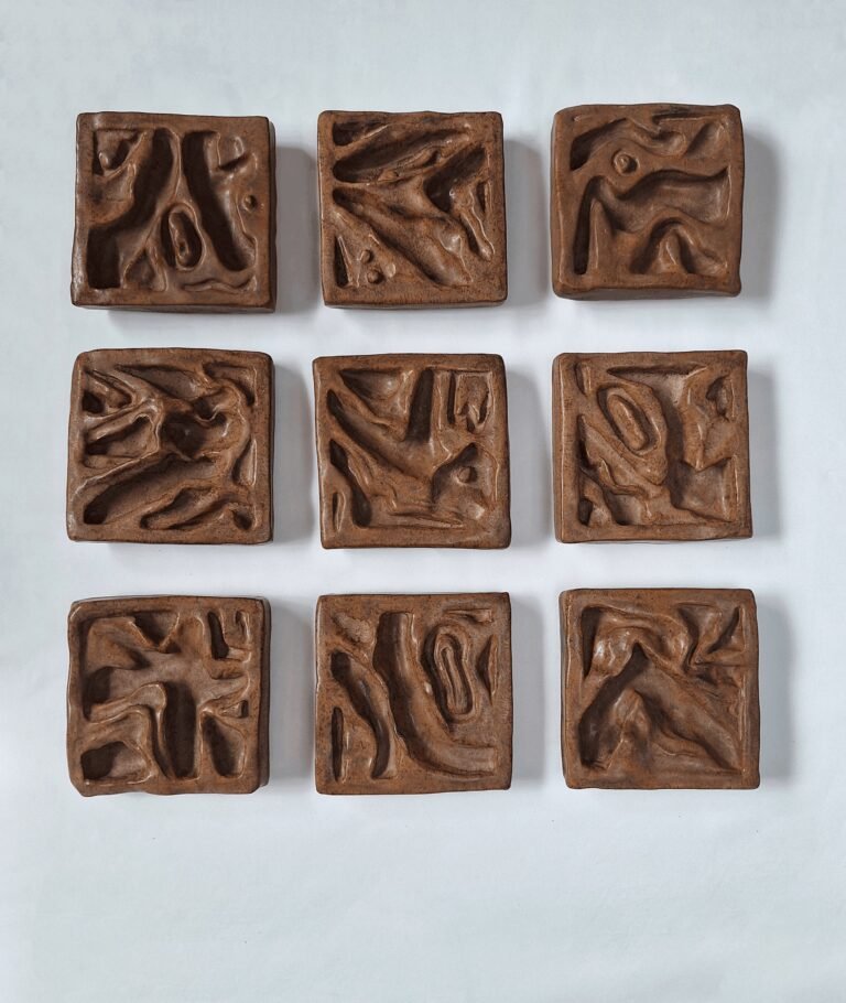 Undergrowth, 2026, Ceramic bas-relief sculpture, 43x43cm by Aneta Elder, exhibited at Domio Gallery.