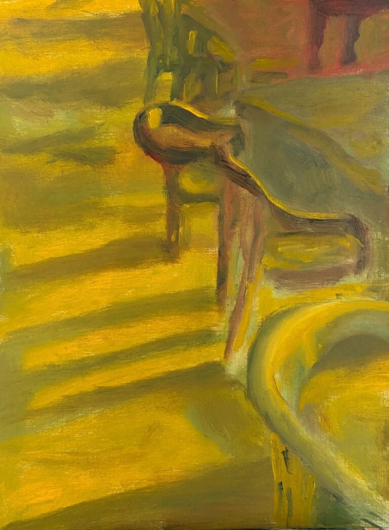 Furniture dreams, 2026, Oil on linen paper, 18 x 24 cm by Clarissa Poedjiono, exhibited at Domio Gallery.